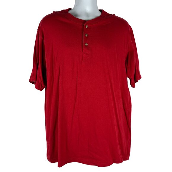 Falls Creek Mens Red Henley T-Shirt Size L 100% Cotton Made In Pakistan - Picture 1 of 5